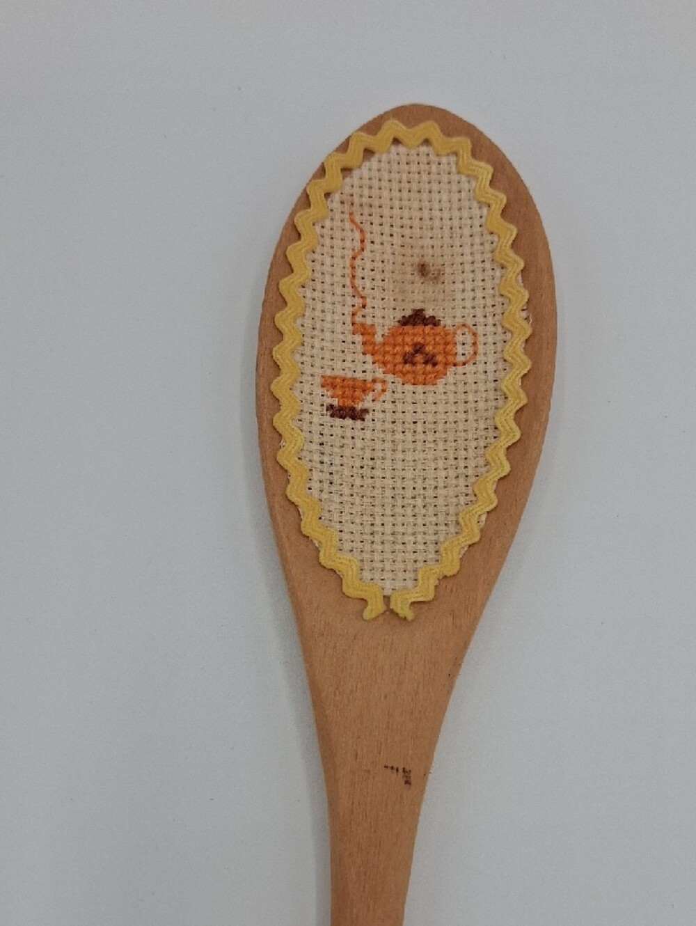 Vintage Wooden Spoons - Decorative With Cross-Stitch Inlay - Picture 3 of 4